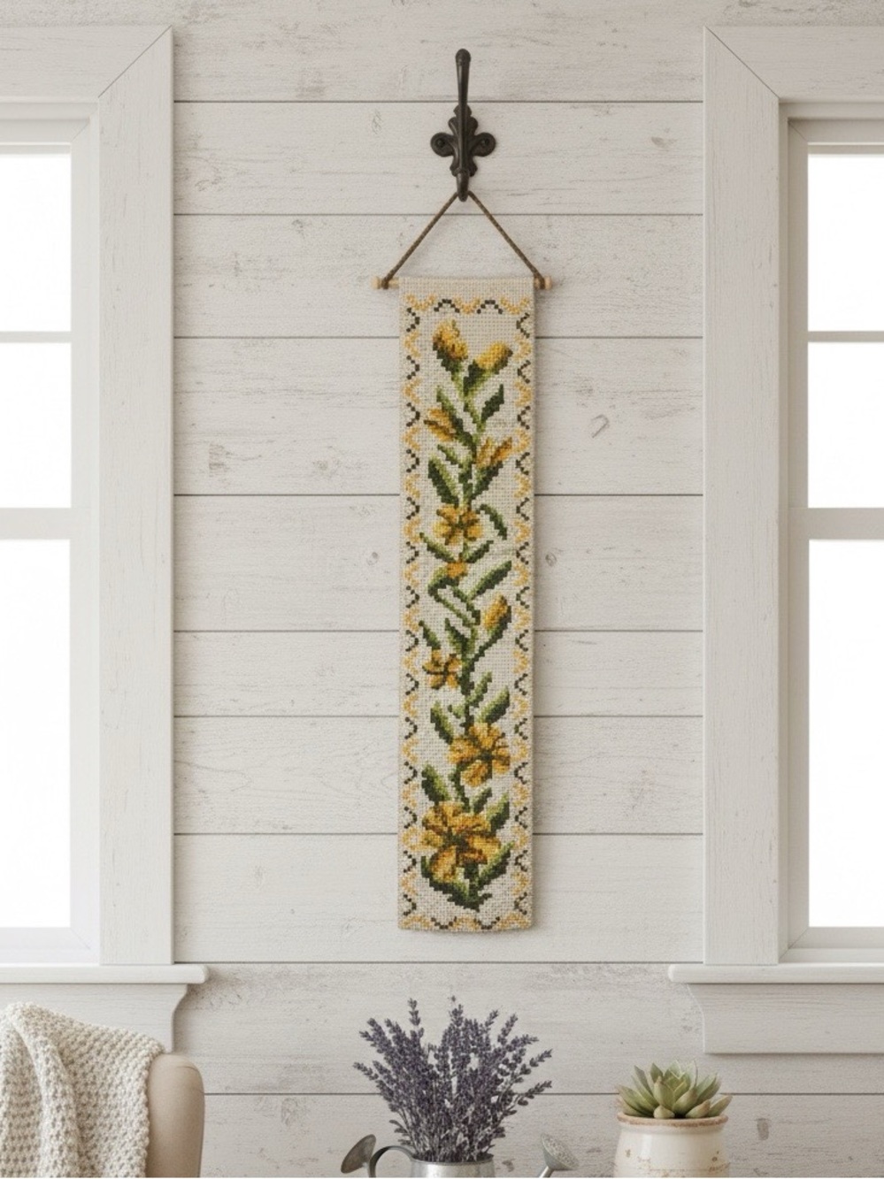 Handmade Yellow Floral Wall Hanging Tapestry